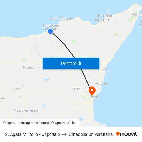 S. Agata Militello - Ospedale to Cittadella Universitaria map