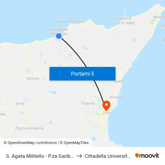 S. Agata Militello - P.za Garibaldi to Cittadella Universitaria map
