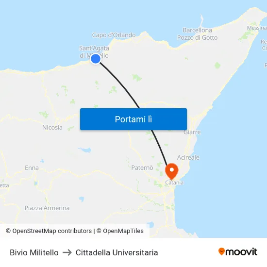 Bivio Militello to Cittadella Universitaria map