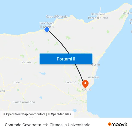 Contrada Cavarretta to Cittadella Universitaria map