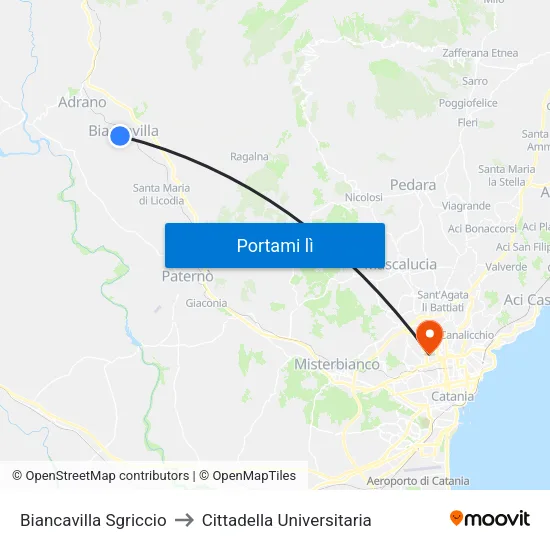 Biancavilla Sgriccio to Cittadella Universitaria map
