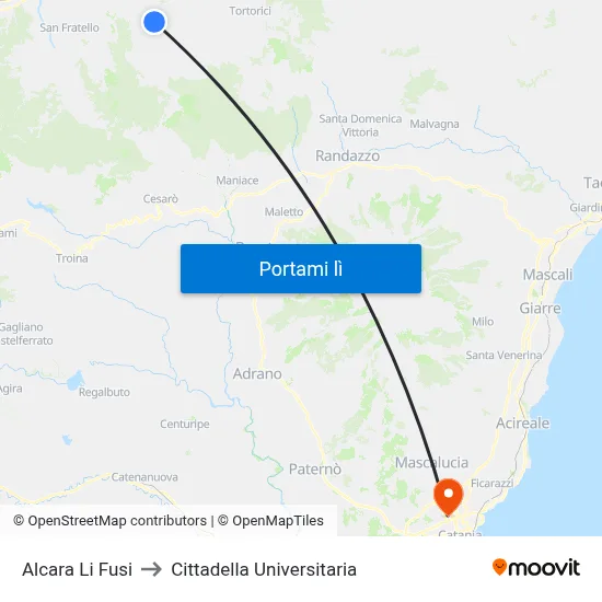 Alcara Li Fusi to Cittadella Universitaria map