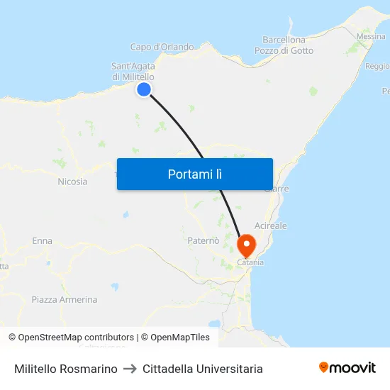 Militello Rosmarino to Cittadella Universitaria map