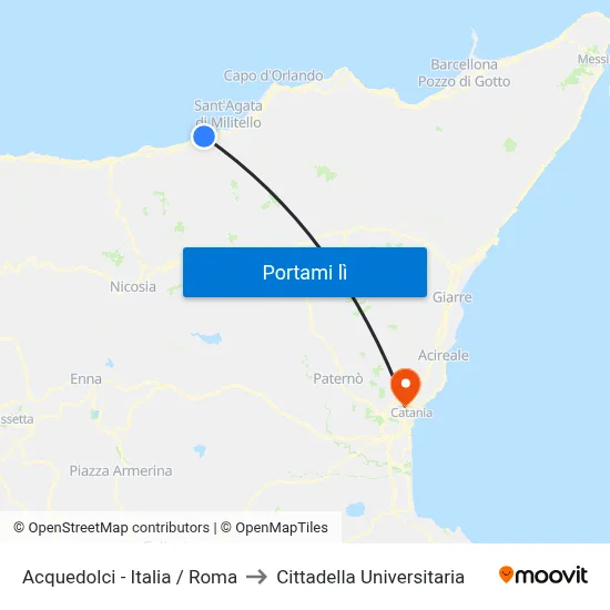 Acquedolci - Italia / Roma to Cittadella Universitaria map