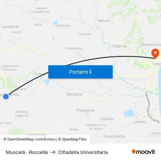 Muscarà - Roccella to Cittadella Universitaria map