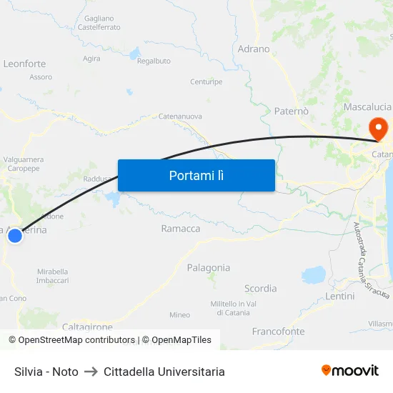 Silvia - Noto to Cittadella Universitaria map