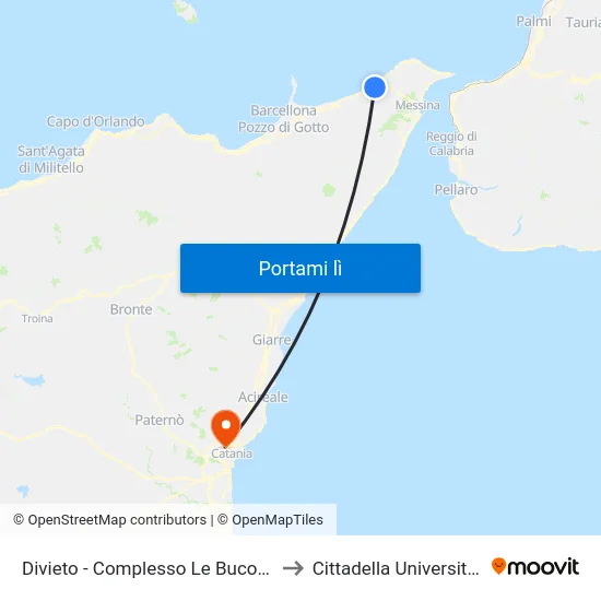 Divieto - Complesso Le Bucoliche to Cittadella Universitaria map