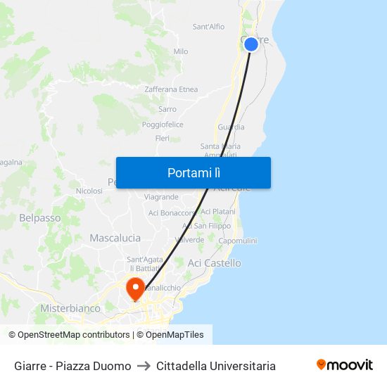 Giarre - Piazza Duomo to Cittadella Universitaria map