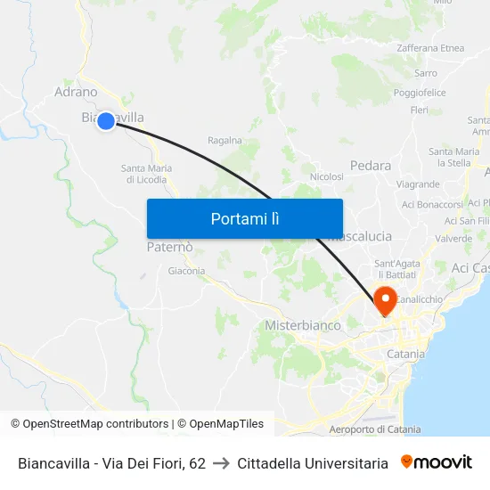 Biancavilla - Via Dei Fiori, 62 to Cittadella Universitaria map