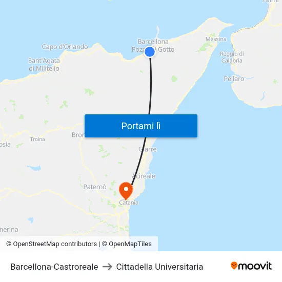 Barcellona-Castroreale to Cittadella Universitaria map