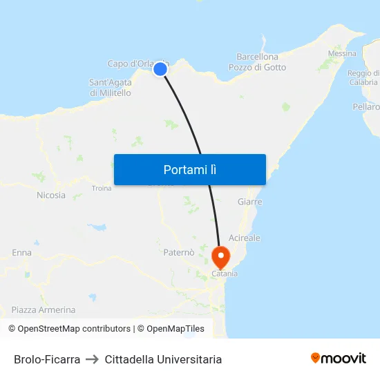 Brolo-Ficarra to Cittadella Universitaria map