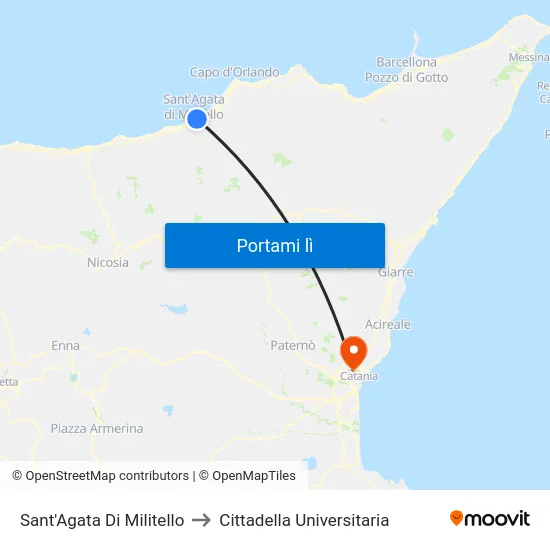 Sant'Agata Di Militello to Cittadella Universitaria map