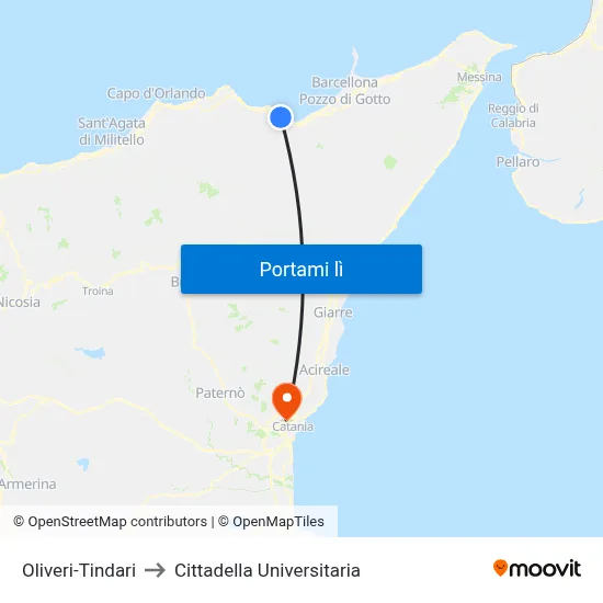 Oliveri-Tindari to Cittadella Universitaria map