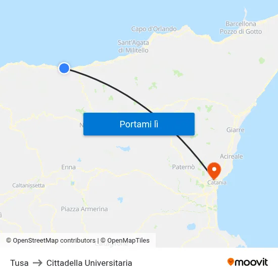 Tusa to Cittadella Universitaria map