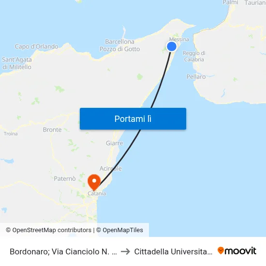 Bordonaro; Via Cianciolo N. 90 to Cittadella Universitaria map