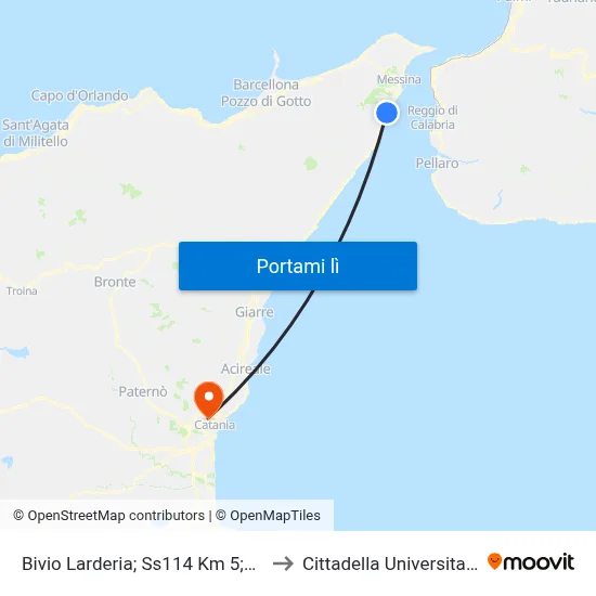Bivio Larderia; Ss114 Km 5;000 to Cittadella Universitaria map