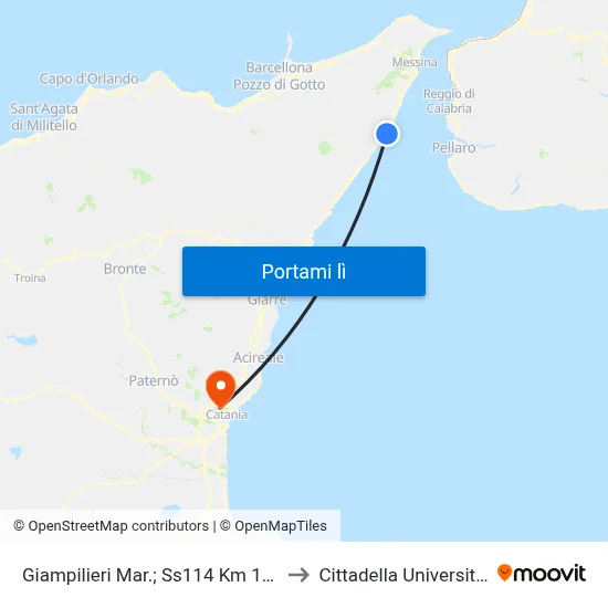 Giampilieri Mar.; Ss114 Km 14;800 to Cittadella Universitaria map