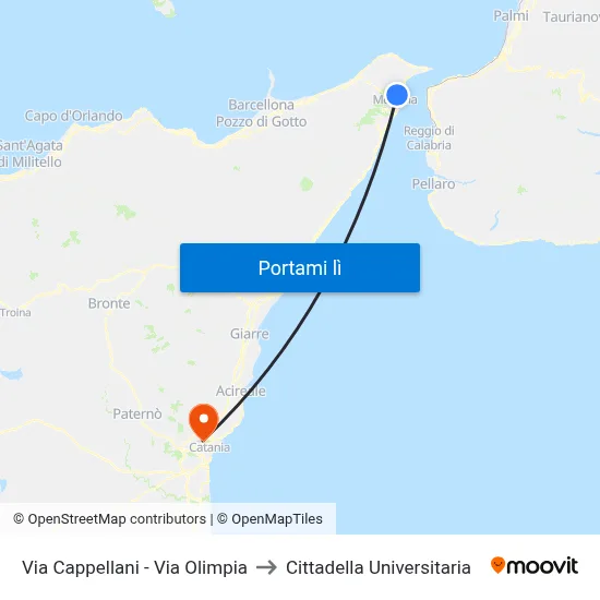 Via Cappellani - Via Olimpia to Cittadella Universitaria map