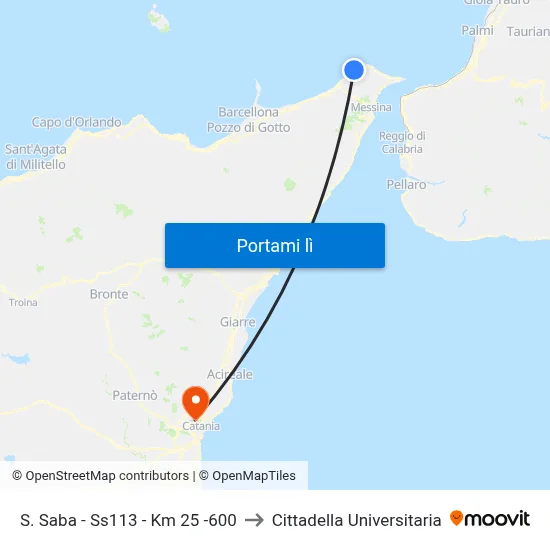 S. Saba - Ss113 - Km 25 -600 to Cittadella Universitaria map