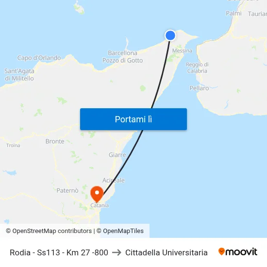 Rodia - Ss113 - Km 27 -800 to Cittadella Universitaria map