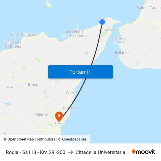 Rodia - Ss113 - Km 29 -200 to Cittadella Universitaria map