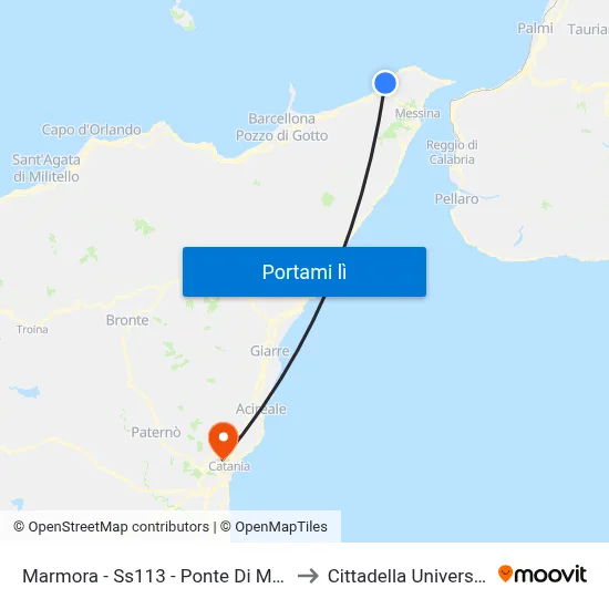 Marmora - Ss113 - Ponte Di Marmora to Cittadella Universitaria map