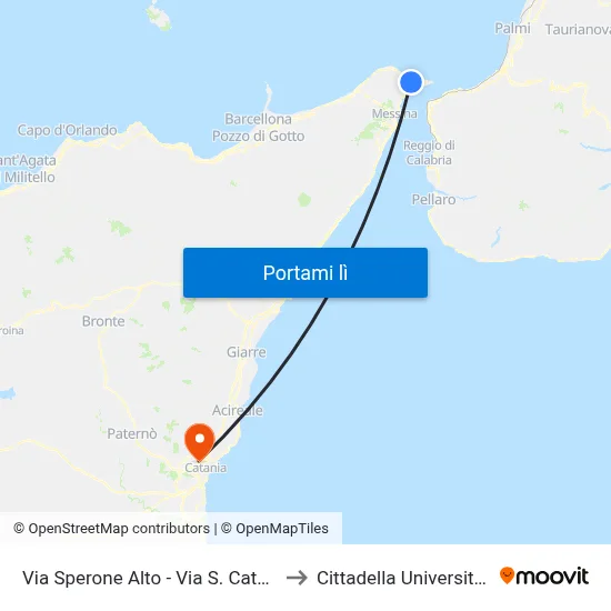 Via Sperone Alto - Via S. Caterina to Cittadella Universitaria map