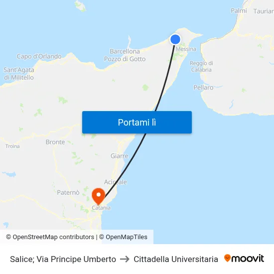 Salice; Via Principe Umberto to Cittadella Universitaria map