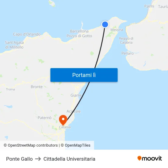 Ponte Gallo to Cittadella Universitaria map