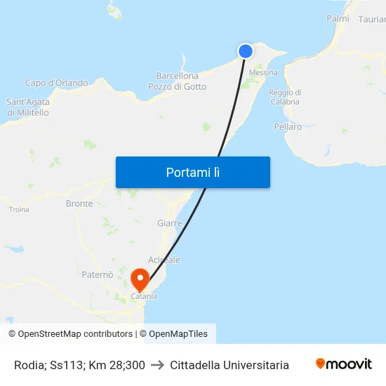 Rodia; Ss113; Km 28;300 to Cittadella Universitaria map