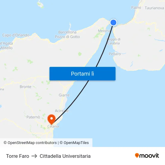Torre Faro to Cittadella Universitaria map