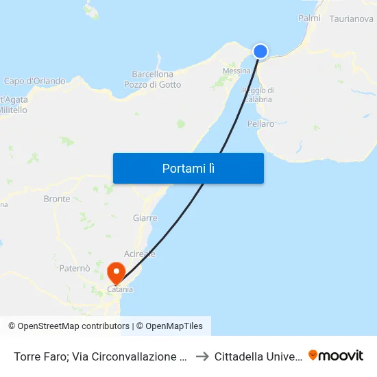 Torre Faro; Via Circonvallazione Tirrena N. 63 to Cittadella Universitaria map