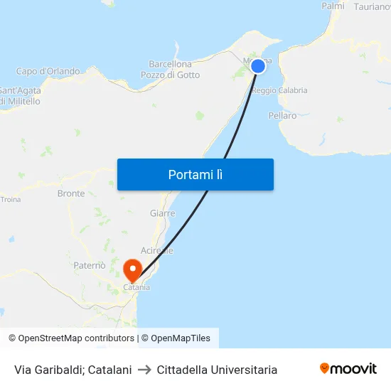 Via Garibaldi; Catalani to Cittadella Universitaria map