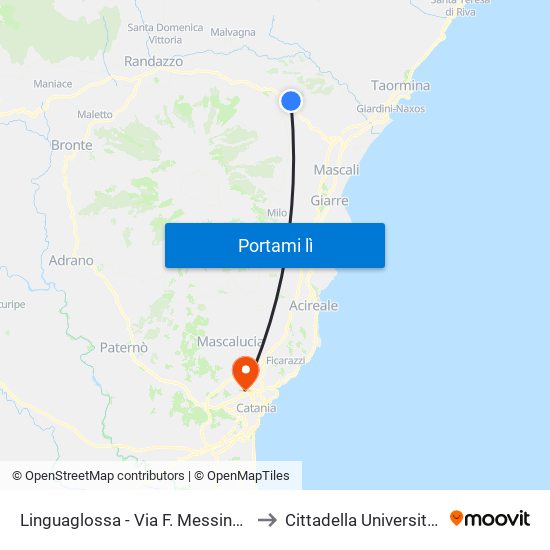 Linguaglossa - Via F. Messina, 48 to Cittadella Universitaria map