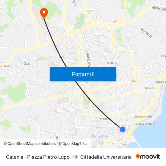 Catania - Piazza Pietro Lupo to Cittadella Universitaria map