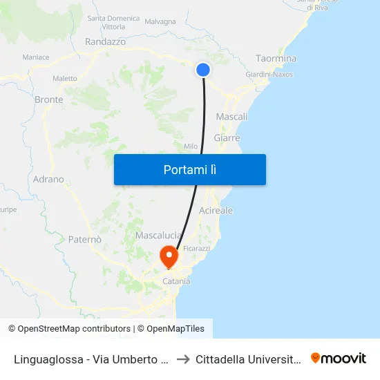 Linguaglossa - Via Umberto I, 22 to Cittadella Universitaria map