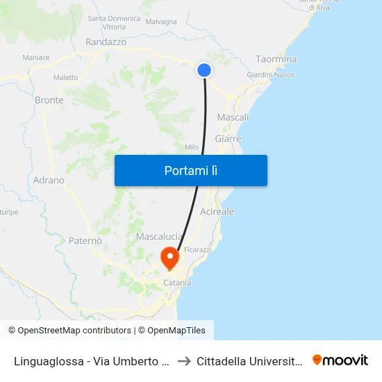 Linguaglossa - Via Umberto I, 27 to Cittadella Universitaria map