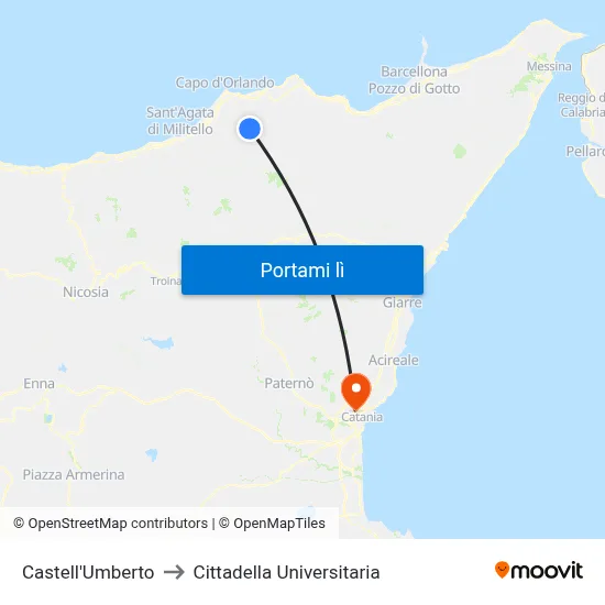 Castell'Umberto to Cittadella Universitaria map