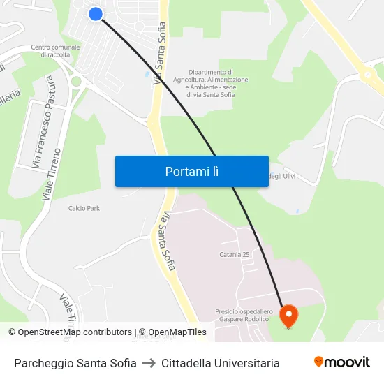 Parcheggio Santa Sofia to Cittadella Universitaria map