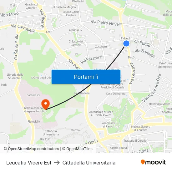 Leucatia Vicere Est to Cittadella Universitaria map