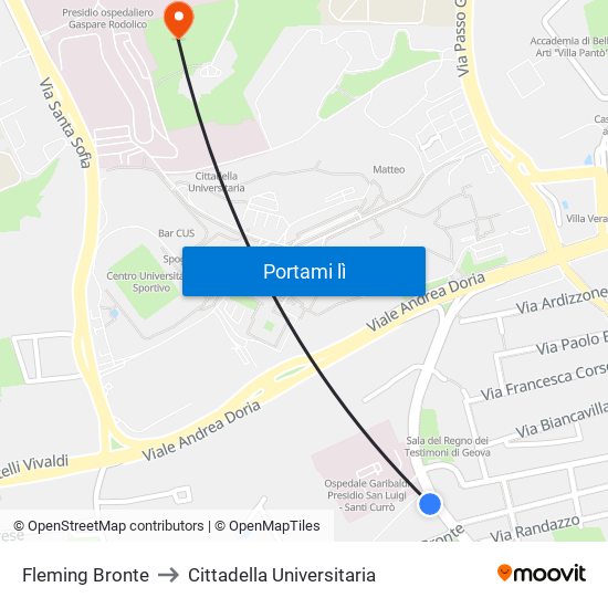 Fleming Bronte to Cittadella Universitaria map