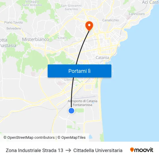 Zona Industriale Strada 13 to Cittadella Universitaria map