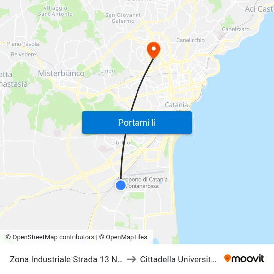 Zona Industriale Strada 13 Nord to Cittadella Universitaria map