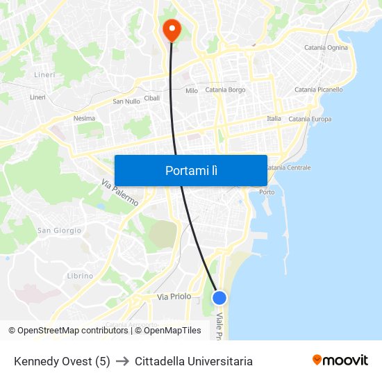Kennedy Ovest (5) to Cittadella Universitaria map