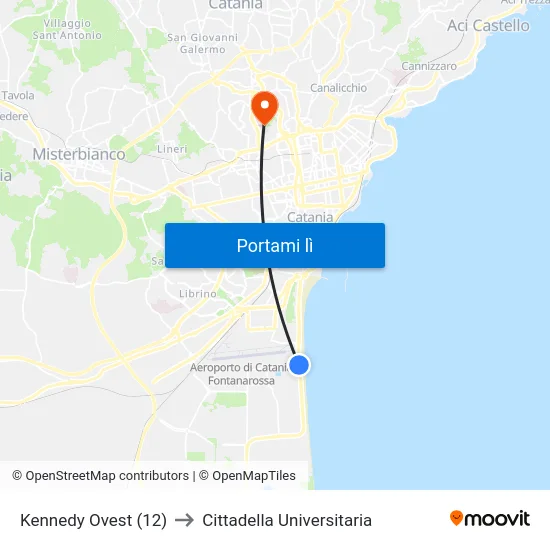 Kennedy Ovest (12) to Cittadella Universitaria map