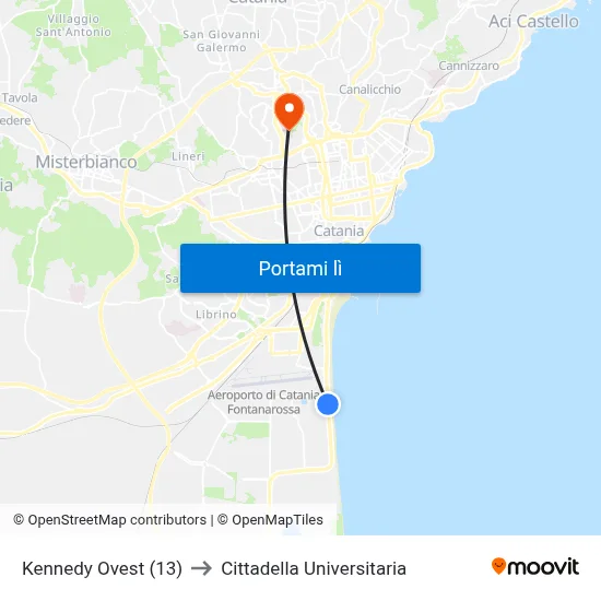 Kennedy Ovest (13) to Cittadella Universitaria map