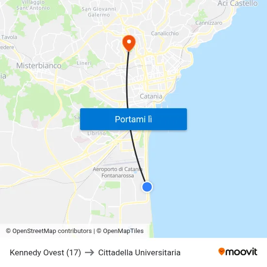 Kennedy Ovest (17) to Cittadella Universitaria map