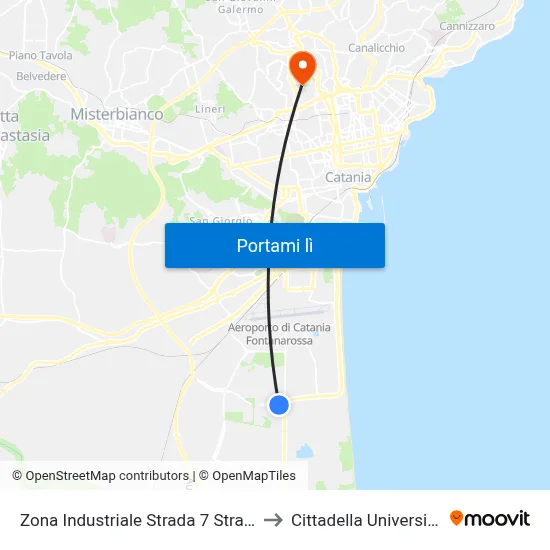 Zona Industriale Strada 7 Strada 16 to Cittadella Universitaria map