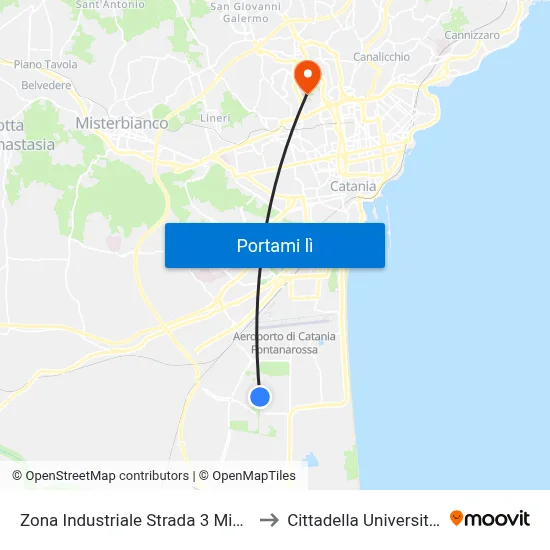Zona Industriale Strada 3 Mimosa to Cittadella Universitaria map
