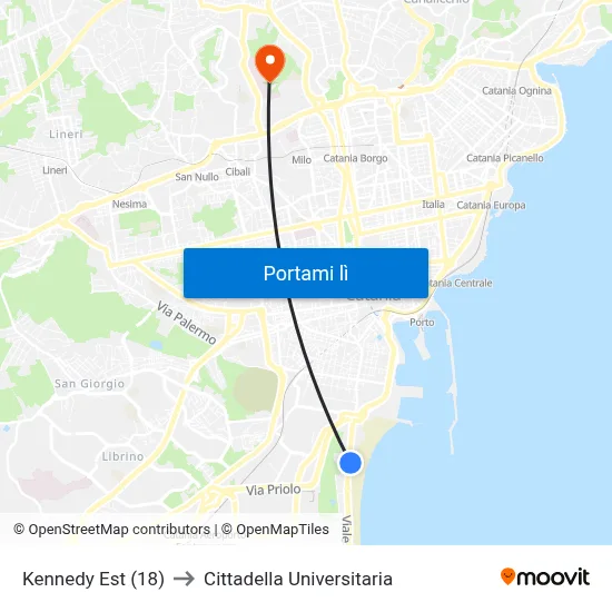 Kennedy Est (18) to Cittadella Universitaria map